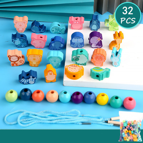 Montessori Educational Wooden Lacing Beads Toys