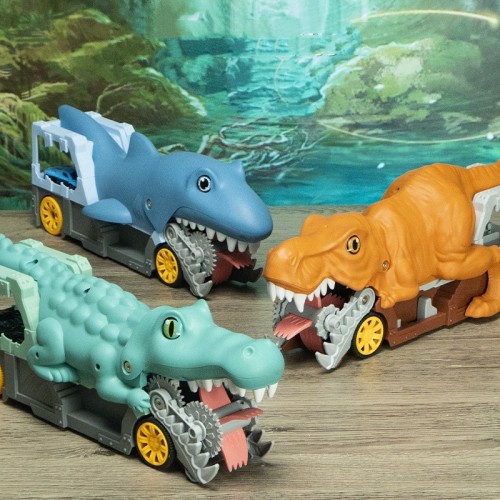 Children's dinosaur devouring catapult car