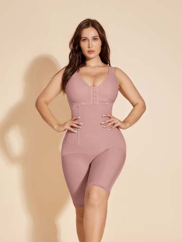 Hook-Eye Tummy Control Shapewear Post-operative Shaping with Side Zipper - Rosy Brown