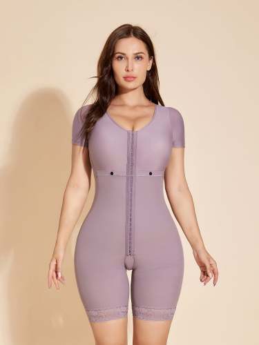 Short Sleeve Breastfeeding Shapewear Full Control Women Bodysuit - Purple