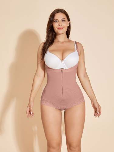 Fajas Colombianas Body Shaper Tummy Control Butt Lifting Shapewear Zipper - Rosy Brown