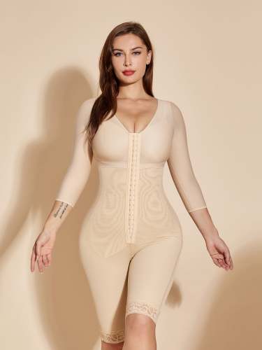 Fajas Colombianas Full Body Shaper Tummy Control Stage 2 Faja Shapewear for Women Long Sleeves - Tan