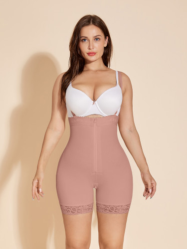 Fajas Colombianas Compression Shapewear Open Bust Tummy Control with Zipper - RosyBrown
