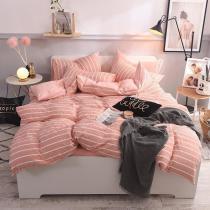Simple Washed Cotton Bedding Sets Striped Lattice Duvet Cover Piilowcases for Queen King Size