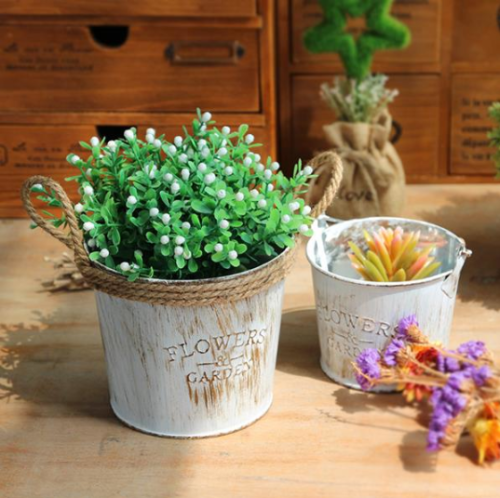 Flower Pots Vintage Pastoral Style Metal Vases Artificial Garden Decoration