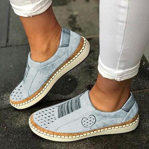 Daily Casual Flat Heart Printed Sneakers