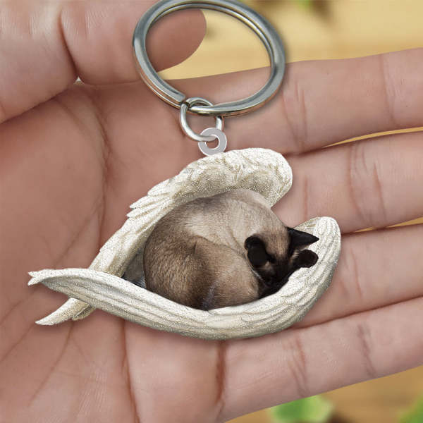 Siamese Cat Sleeping Angel Acrylic Keychain