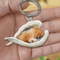 Pomeranian Sleeping Angel Acrylic Keychain