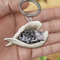 American Shorthair Cat Sleeping Angel Acrylic Keychain