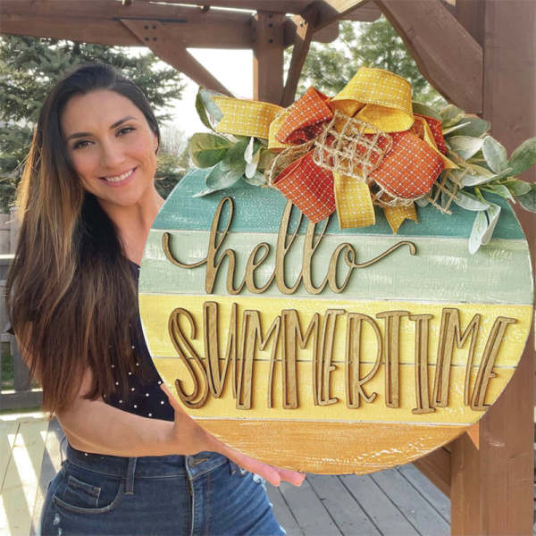 Colorful Hello Summertime Wooden Door Sign