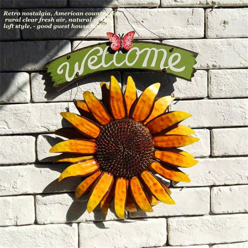15 Inch Retro Metal Sunflower Welcome Sign Porch Decoration / Resin Bird Wall Hook