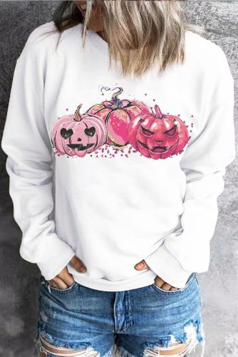 Pink Pumpkin Lantern Round Neck Sweatshirts