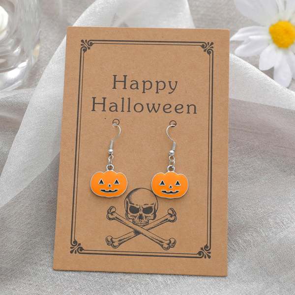 Happy Halloween Pumpkin Earrings with Card