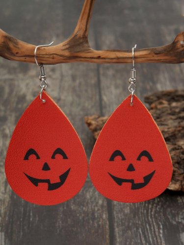 Halloween Retro Funny Pumpkin Drop Leather Earrings