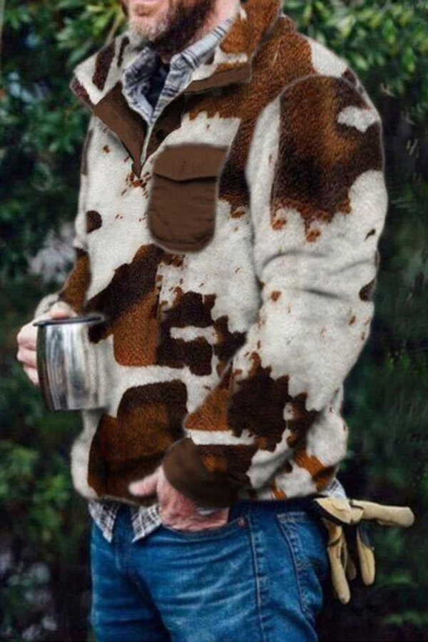 Casual Fleece Cow Pattern Sweatshirt