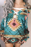 Stylish Ethnic Print Sweatshirt Mini Dress