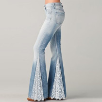 Fashion Gradient Lace Panel Flare Jeans