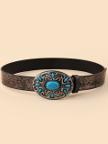 Western Turquoise Studded Vintage Carved Belt
