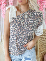Leopard-Print Lace-Paneled Short-Sleeve T-Shirt