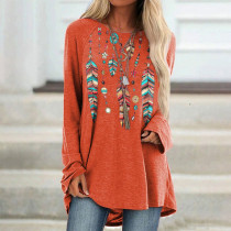 Casual Western Feather Print Tunic