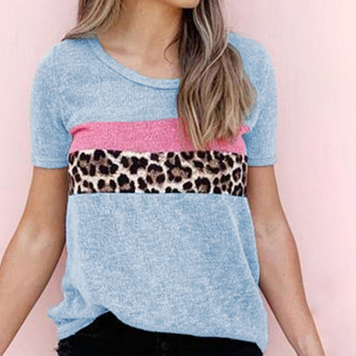 Casual Colorblock Leopard Print T-Shirt