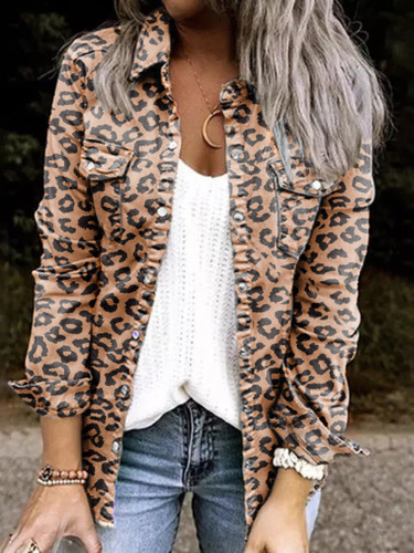 Leopard Print Long Sleeve Casual Jacket