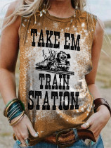 Vintage Train Station Graphic Bleached Tank Top