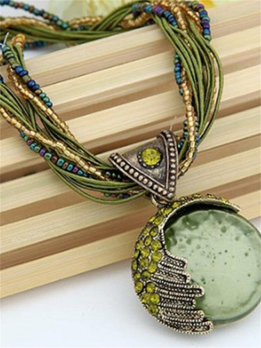 Vintage Turquoise Rhinestone Studded Beaded Necklace