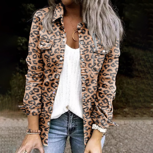 Leopard Print Long Sleeve Casual Jacket