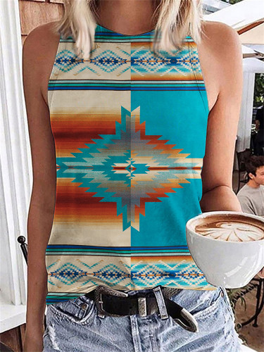 Western Aztec Contrast Color Tank Top