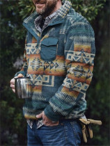 Men's Vintage Western Aztec Pattern Fleece Pullover