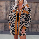 Casual Oversized Leopard Print Plush Button Up Coat