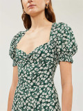 Vintage Floral Puff Sleeve Midi Dress