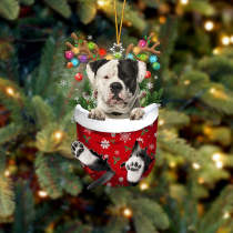 American Bulldog In Snow Pocket Christmas Ornament
