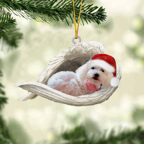 White Poodle Sleeping Angel Christmas Ornament