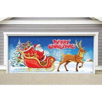 7 ft. x 16 ft. Santa's Sleigh Ride-Christmas Garage Door Decor Mural for Double Car Garage