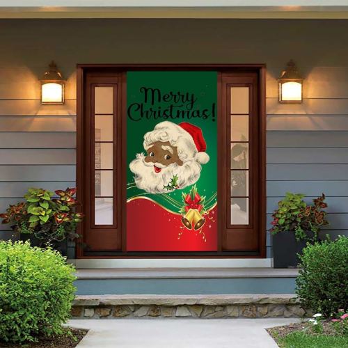Black Santa Door Cover - Christmas Door Covers - Black Santa Claus Decor - Holiday Door Covers - Black Santa Claus Decoration