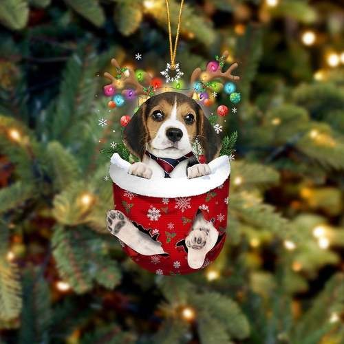 Beagle In Snow Pocket Christmas Ornament
