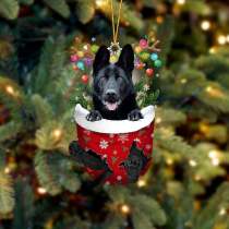 BLACK German Shepherd In Snow Pocket Christmas Ornament