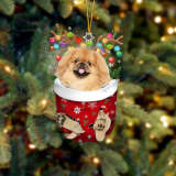 TAN Pekingese In Snow Pocket Christmas Ornament