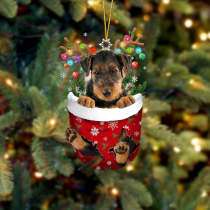 Airedale Terrier In Snow Pocket Christmas Ornament