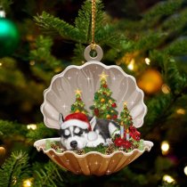Siberian Husky3-Sleeping Pearl in Christmas Two Sided Ornament