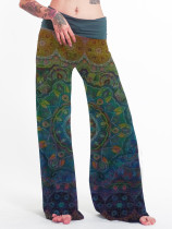 Casual women's versatile straight tube printed wide leg pants