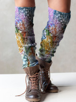 Retro dandelion print knit leg warmers boot cuffs