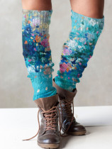Retro floral print knit boot cuffs leg warmers