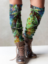Retro dragonfly print knit boot cuffs leg warmers