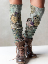Retro owl print knit leg warmers boot cuffs