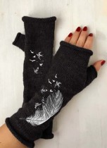 Casual Bird feather print warm gloves