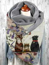 Retro cat casual print scarf scarves