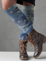 Retro smow print knit boot cuffs leg warmers